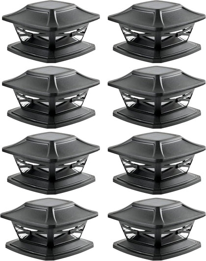 Davinci Lighting Flexfit Solar Outdoor Post Cap Lights - Includes Bases for 4x4 5x5 6x6 Wooden Posts - Bright LED Light - Slate Black (8 Pack)