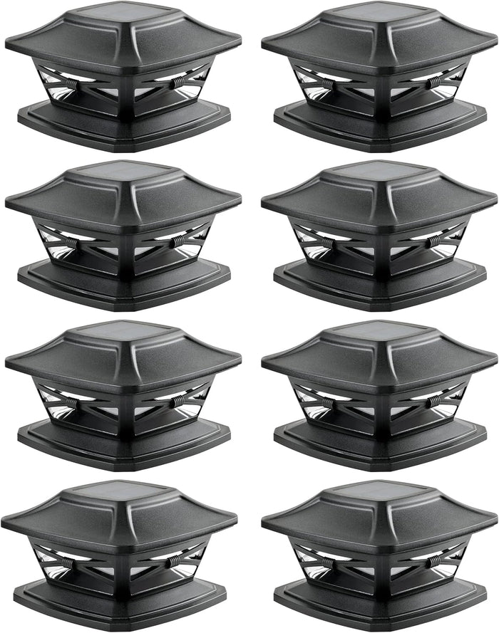 Davinci Lighting Flexfit Solar Outdoor Post Cap Lights - Includes Bases for 4x4 5x5 6x6 Wooden Posts - Bright LED Light - Slate Black (8 Pack)