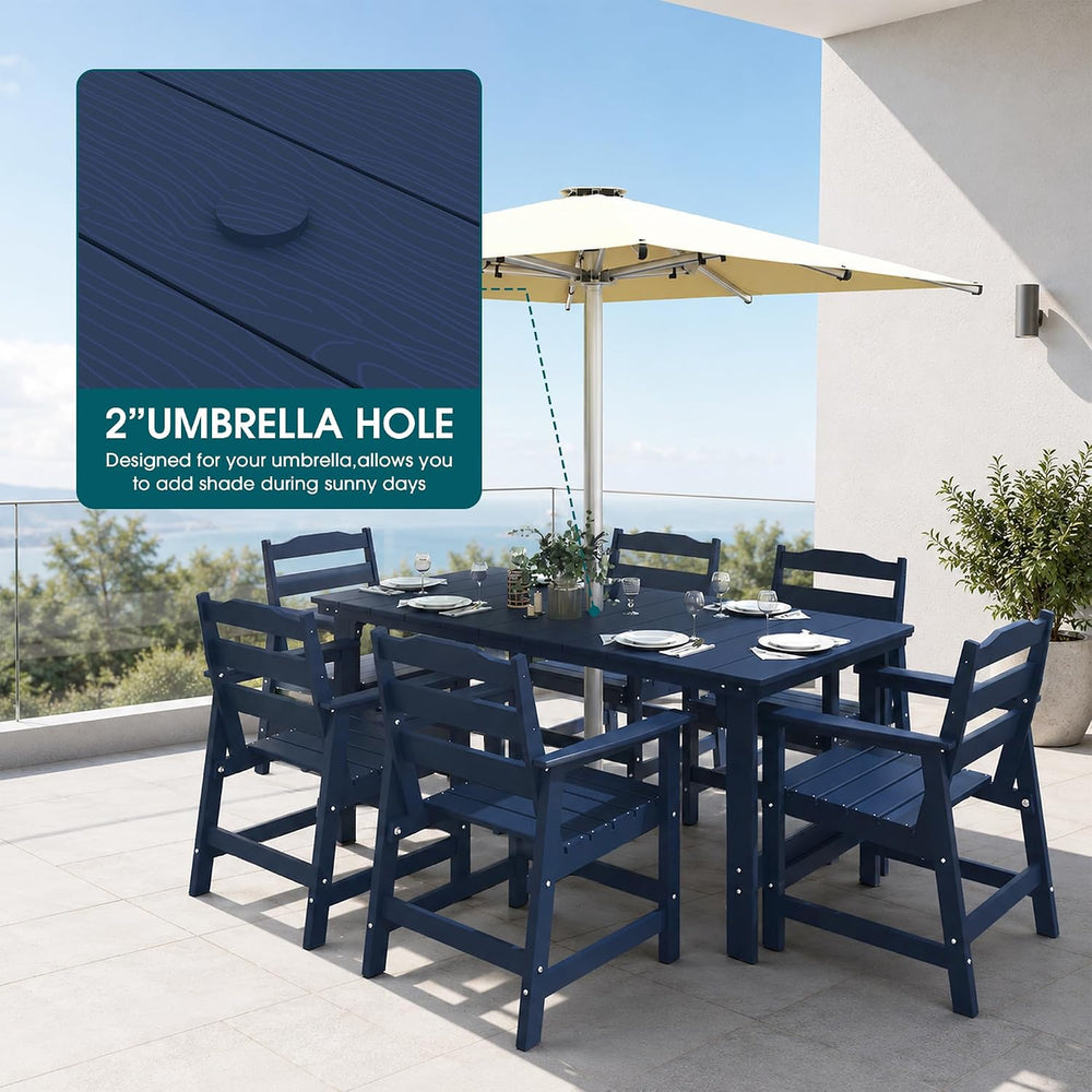 THOEOE Patio Dining Set for 6, HDPE 70 inch Outdoor Table and Chairs