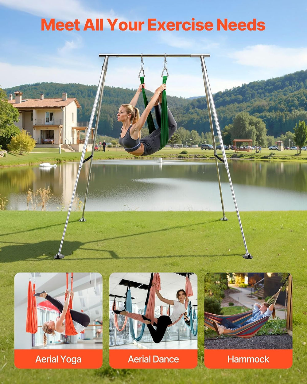 VEVOR Adjustable Yoga Aerial Rig, Aerial Silk Stands with Height Adjustable 5...