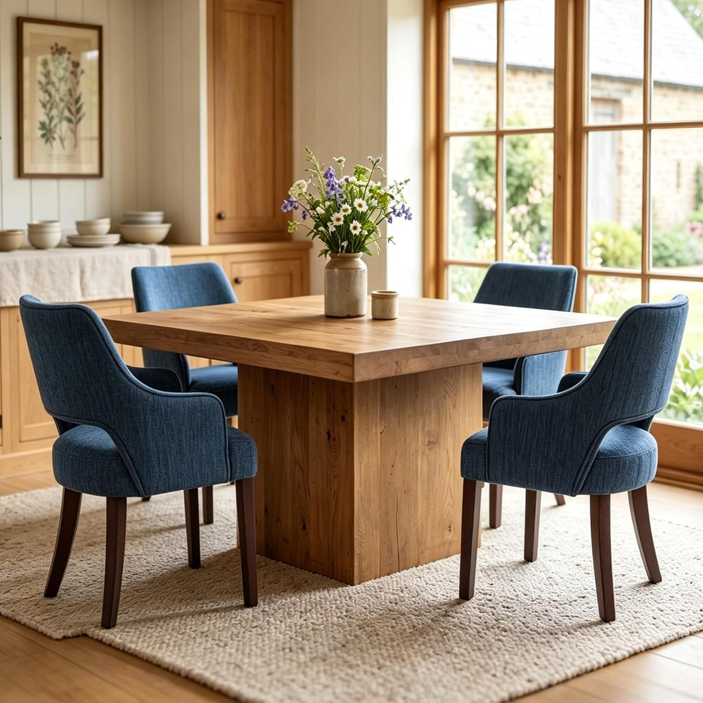 chairus Upholstered Farmhouse Dining Chairs Set of 4, Blue Linen Fabric Dinin...
