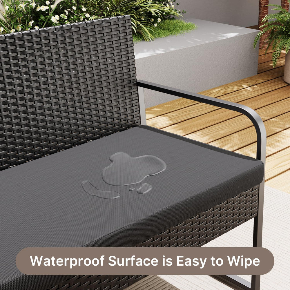 Gizoon Black Wicker Conversation Set with Glass Coffee Table