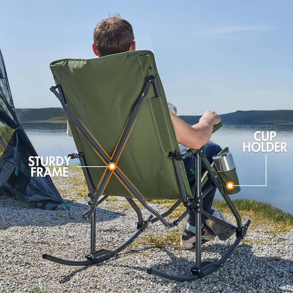 Portal Oversized Folding Rocking Camping Chair High Back Outdoor Rocker Porta...