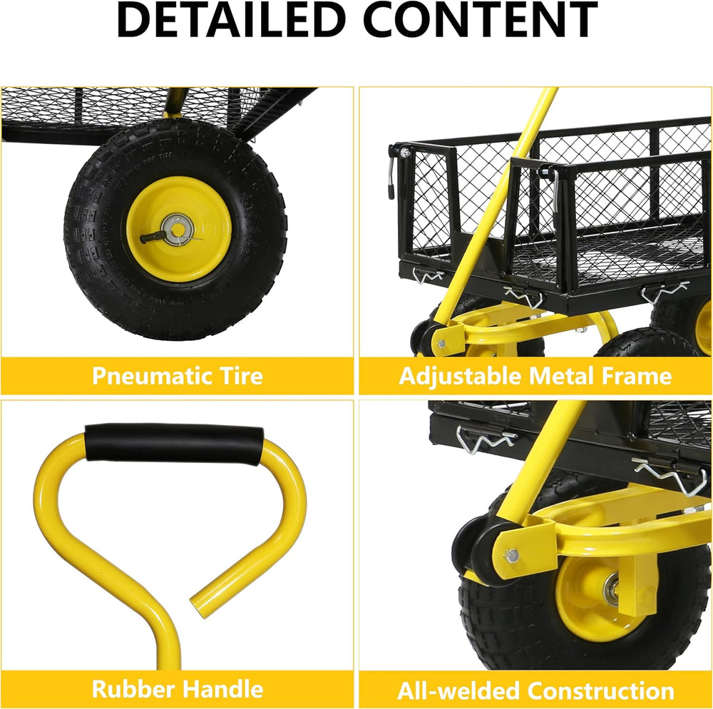 Steel Garden Cart, 2-in-1 Heavy Duty Utility Wagon 900 LBS Capacity Carts wit...