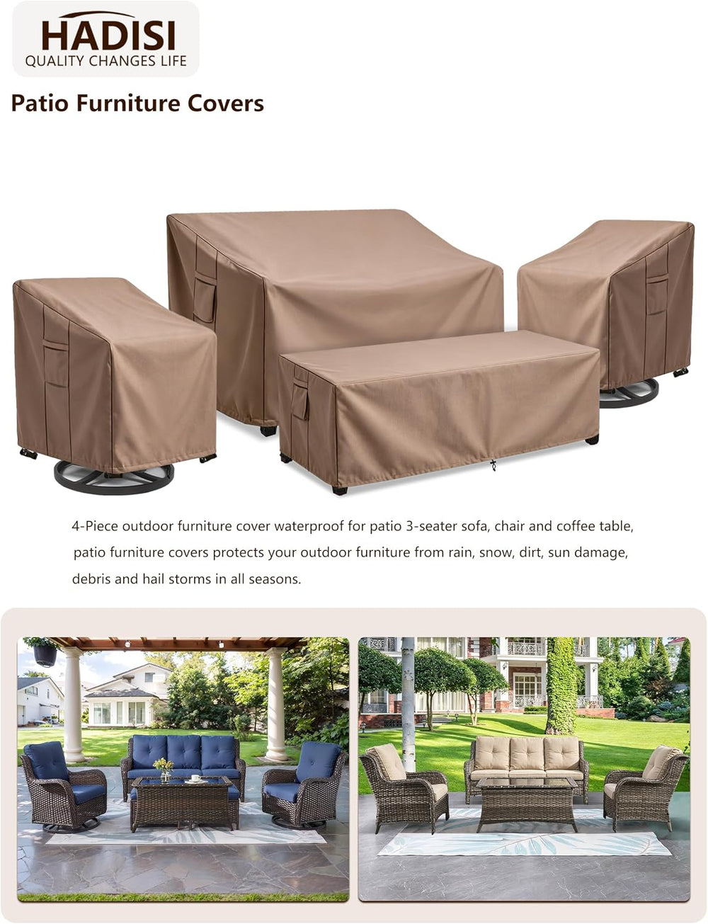 Patio Furniture Cover Set, 4 Piece Outdoor Furniture Cover Waterproof, 600D H...