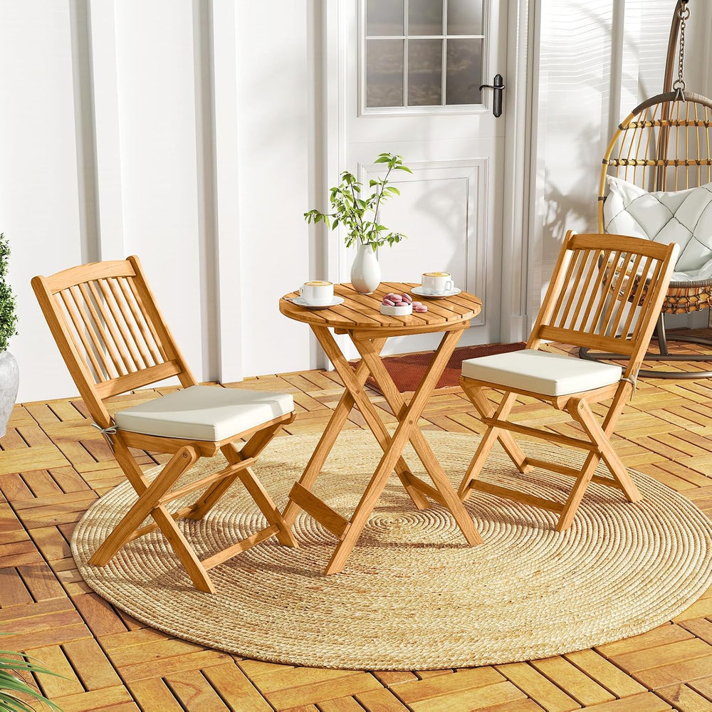 Tangkula 2 Pieces Folding Outdoor Dining Chairs, Acacia Wood Patio Chairs wit...