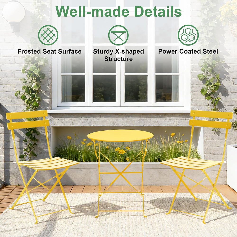 3-Piece Patio Bistro Set, Folding Outdoor Bistro Table and Chairs with Sturdy...