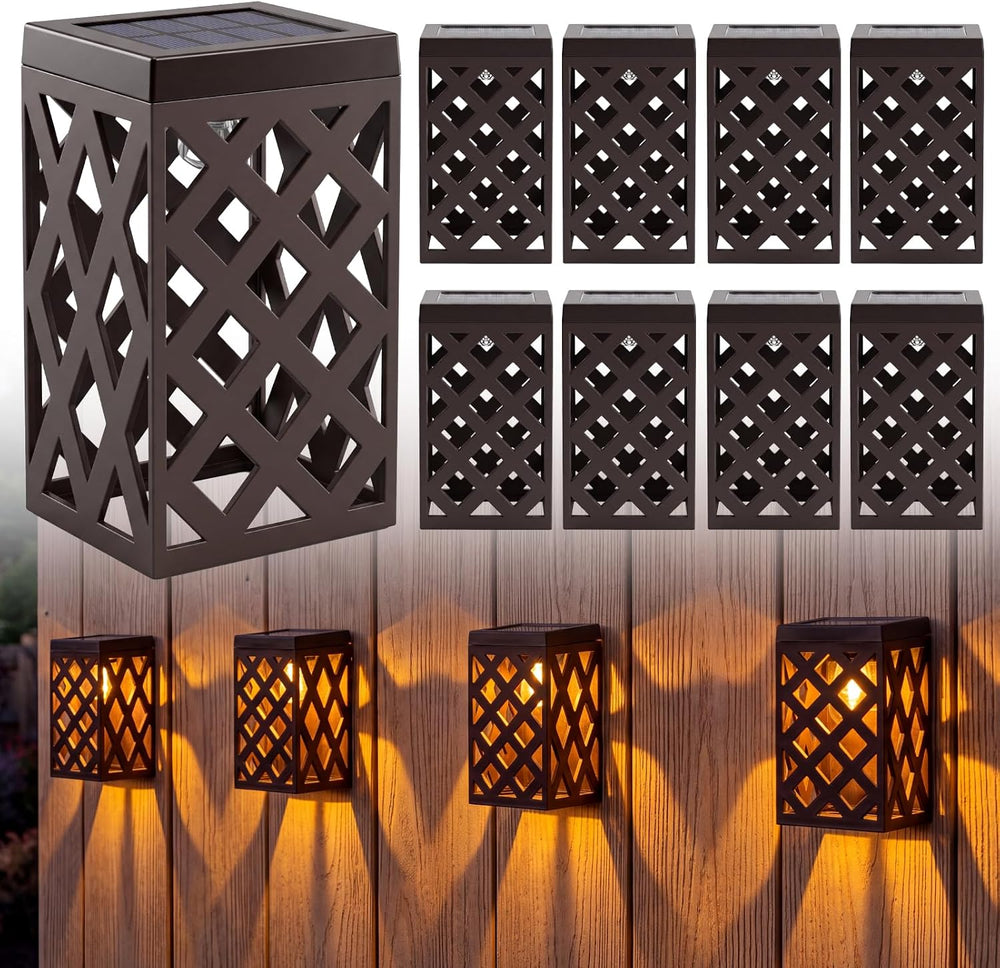 Solar Fence Lights Outdoor, 8 Pack Decorative Solar Lights with Warm Glow
