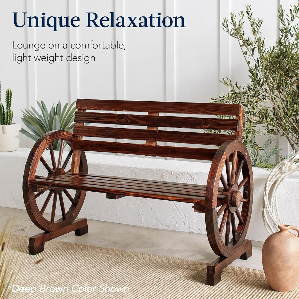 Best Choice Products 2-Person Wooden Wagon Wheel Bench for Backyard, Patio, P...