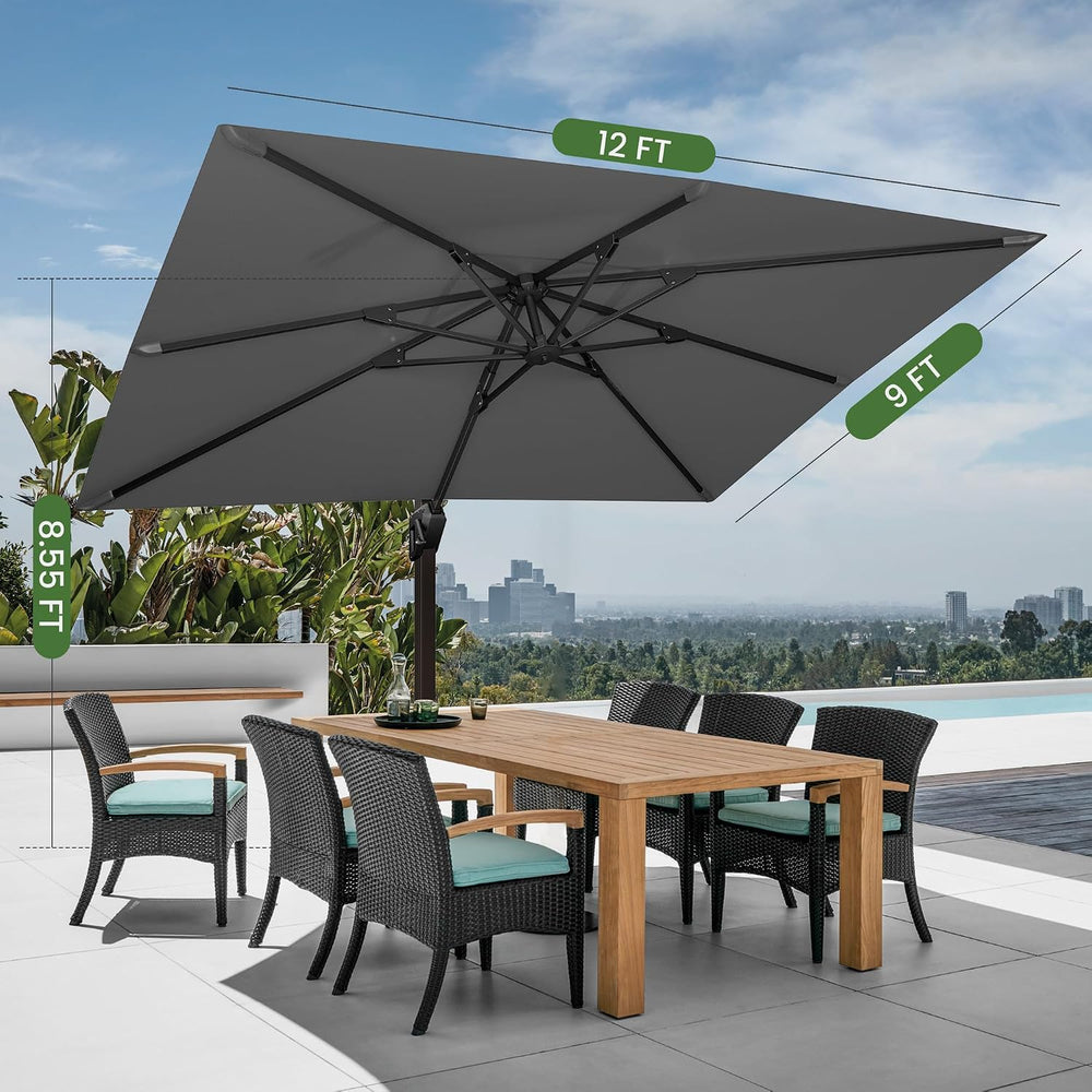 9' X 12' Cantilever Patio Umbrella Rectangular Outdoor Umbrellas