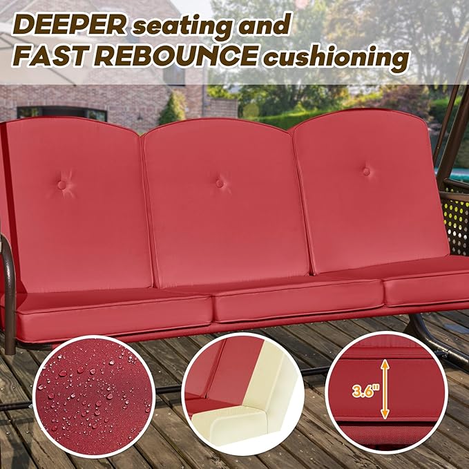 3 in 1 Outdoor Porch Swing with Adjustable Canopy, 3 Seat Outdoor Swing for A...
