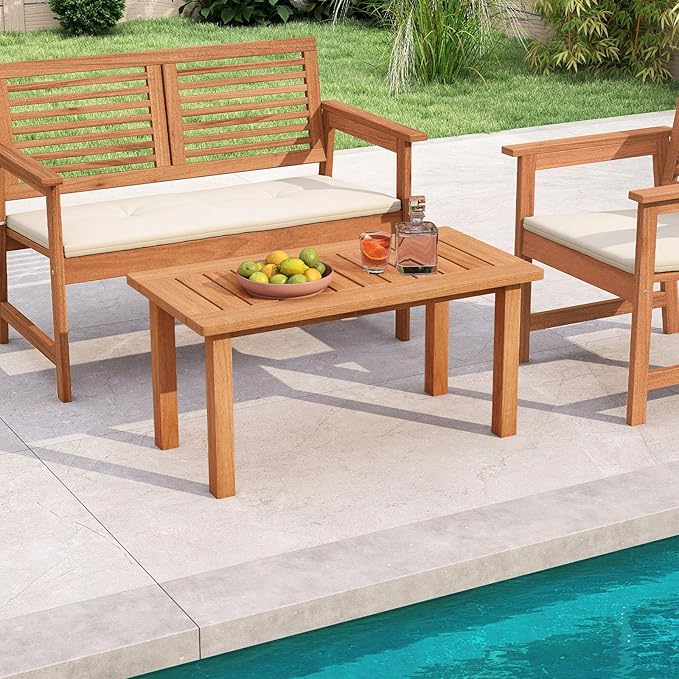 Tangkula Outdoor Coffee Table, 35.5” Patio Table with Slatted Tabletop, Recta...