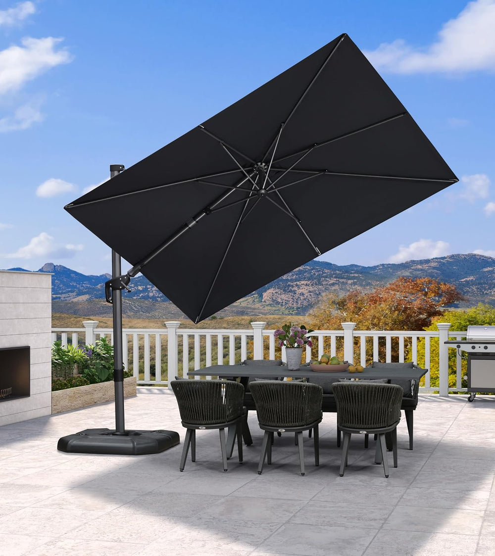 PURPLE LEAF Patio Cantilever Umbrell Left-right Tilting 10' X 6.5' Grey