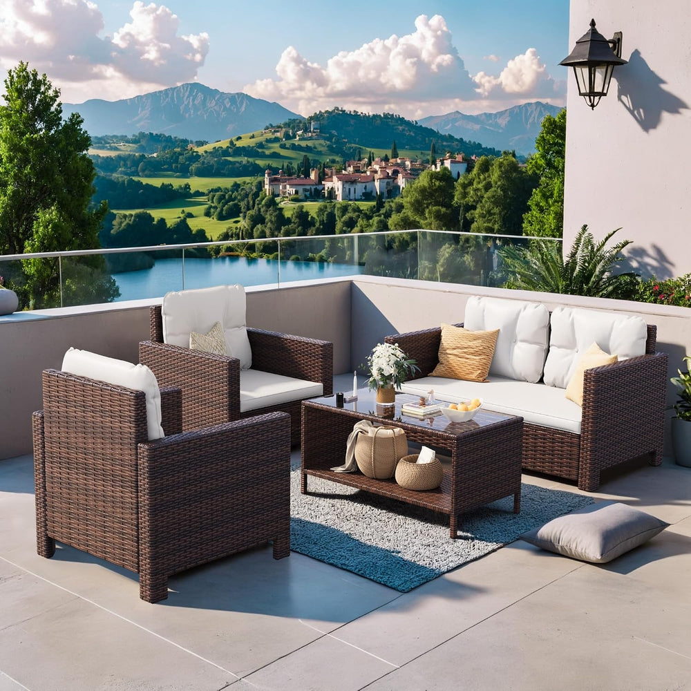 Homall 4 Pieces Patio Furniture Sets Wicker Chair Conversation Sofa