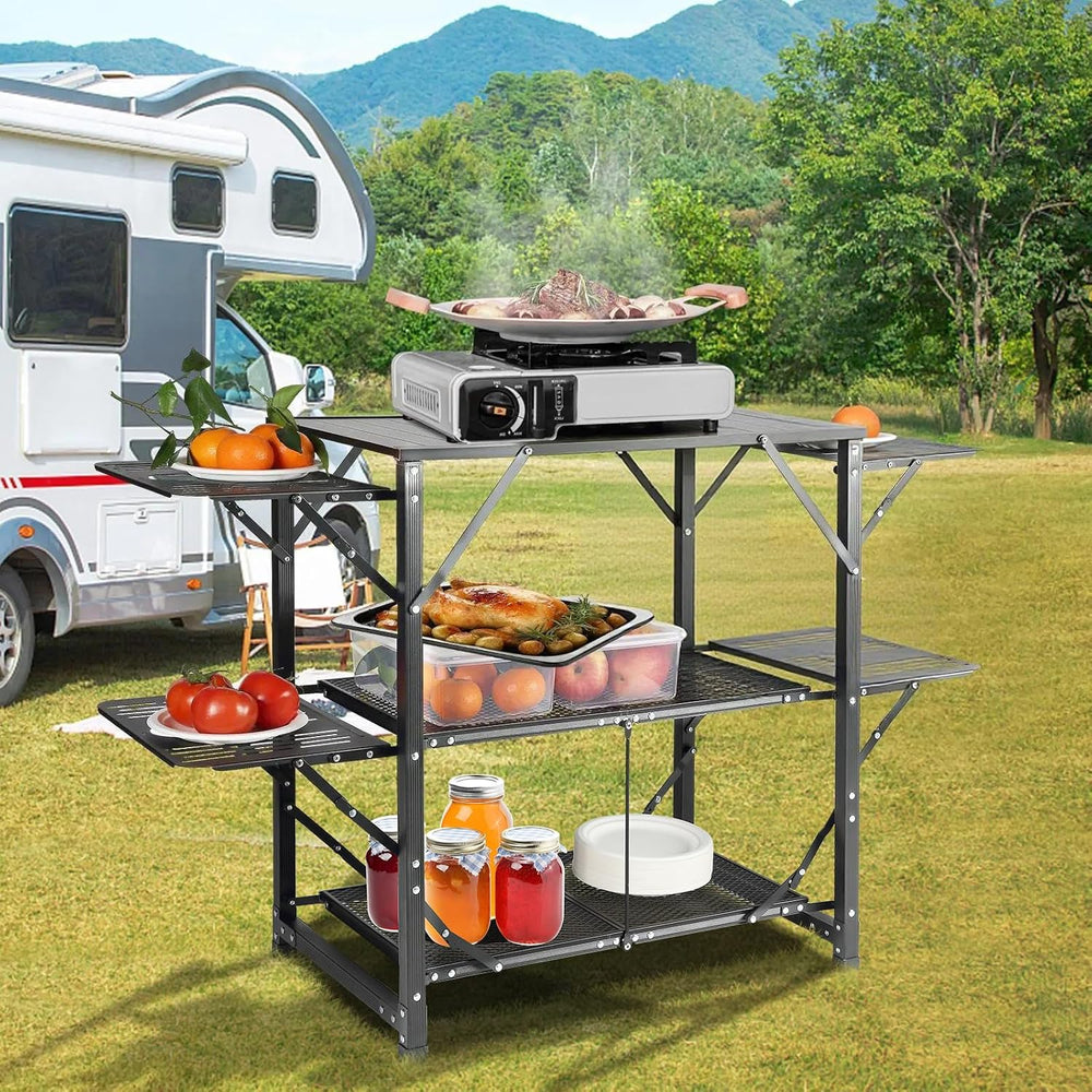 VEVOR Camping Kitchen Table, Aluminum Folding Portable Outdoor Cook Station w...