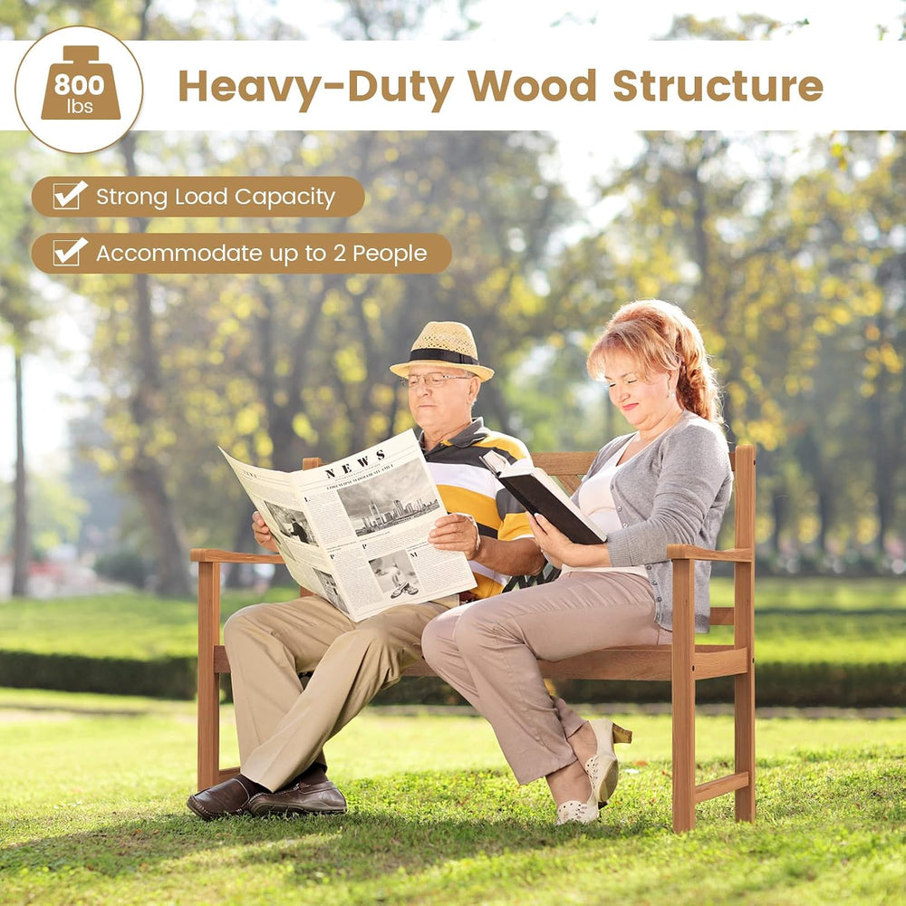 Tangkula Patio Acacia Wood Bench, 2-Person Outdoor Loveseat Chair, Cozy Armre...
