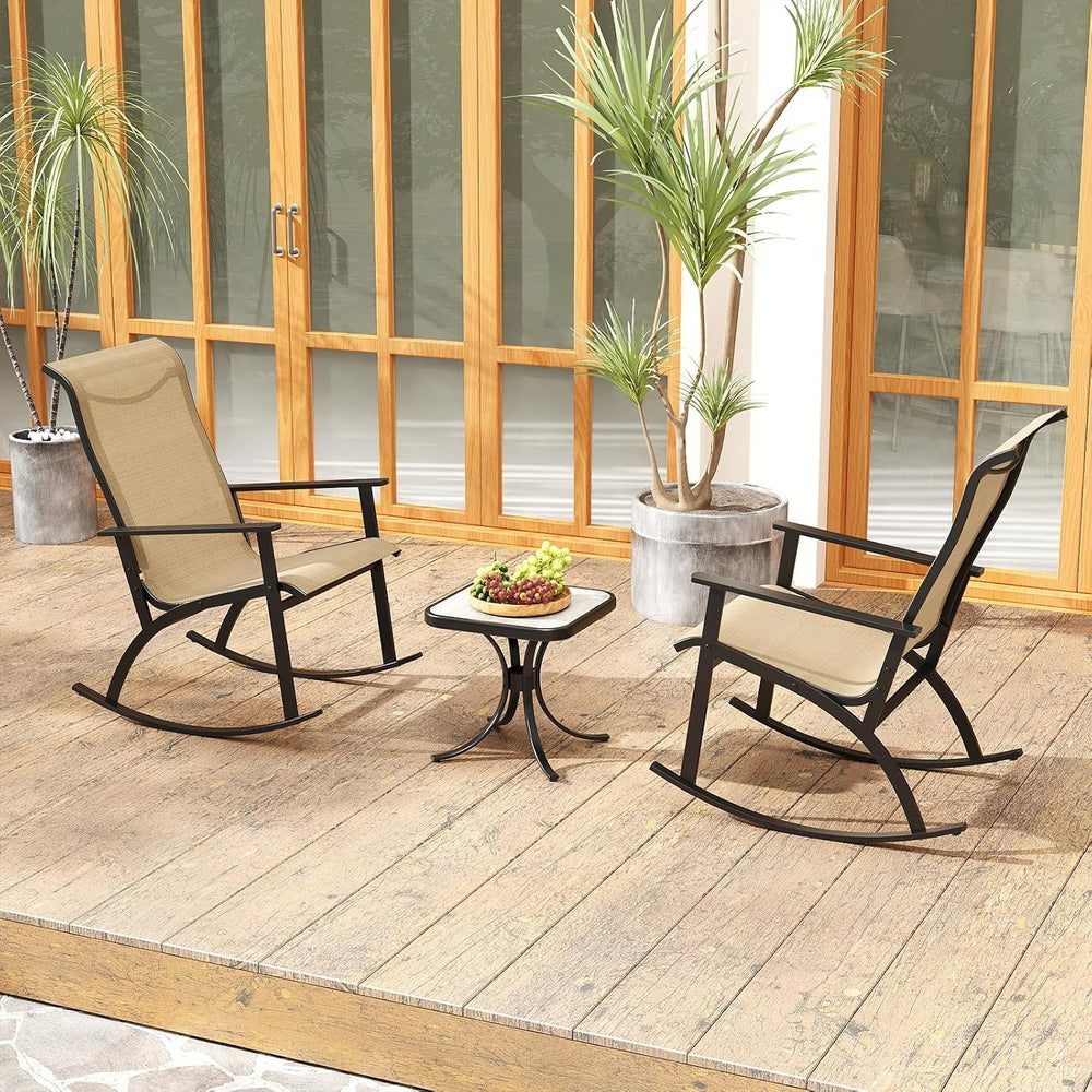 Tangkula 3 Piece Patio Rocker Set, Heavy-Duty Rocking Bistro Chairs & Tab...