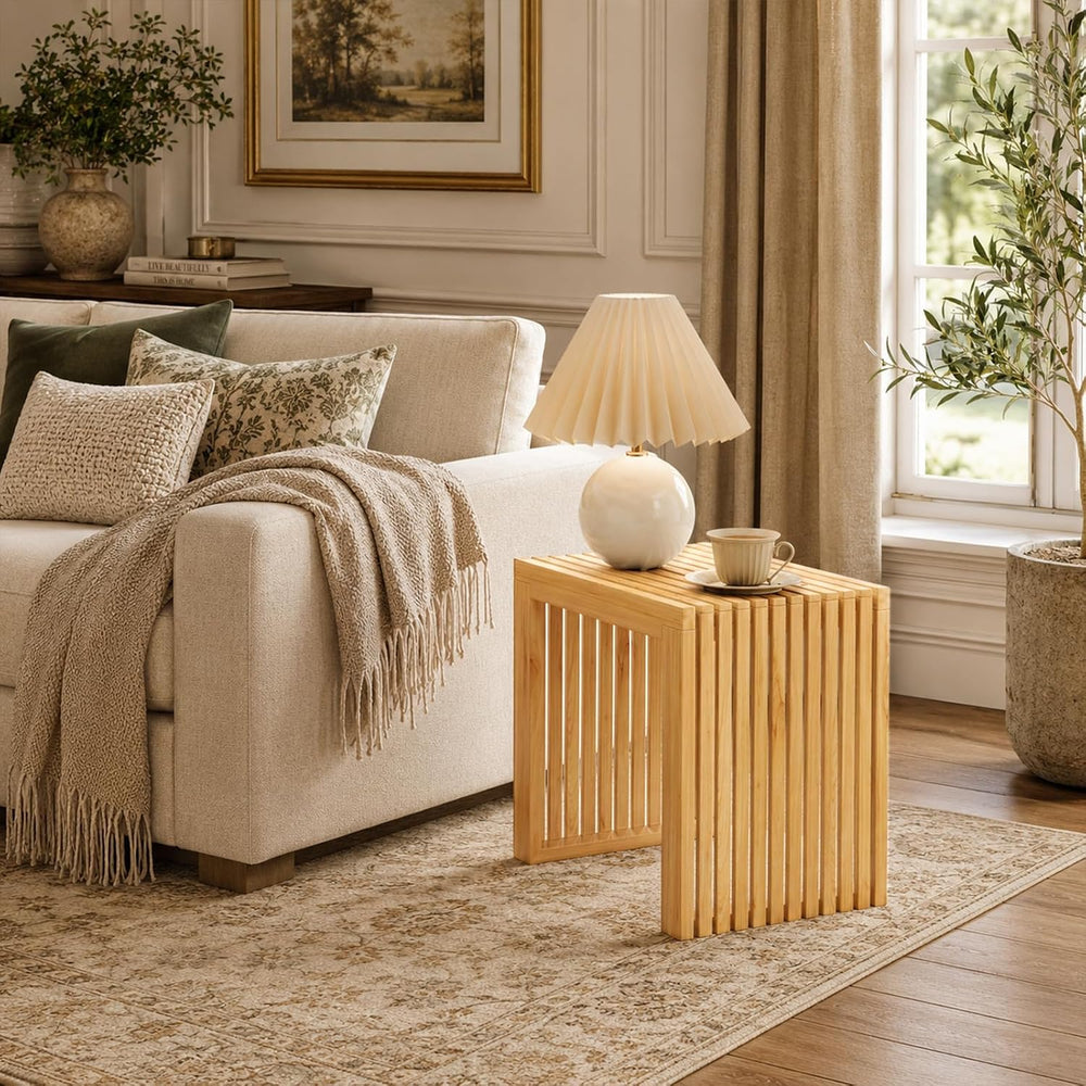 Bamboo Dining Bench, 18'' Slatted Design Entryway Bench, Natural