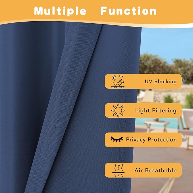 HolidayIdeas Outdoor Curtains for Patio Waterproof, 4 Panels - 54 x 84 Inch -...