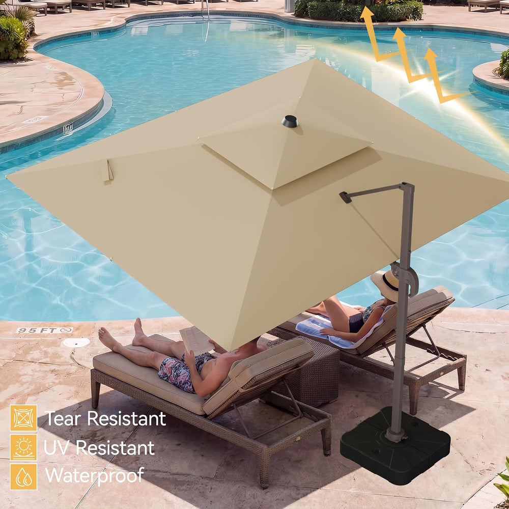 9x12' Cantilever Patio Outdoor Umbrella & Double Top, Beige