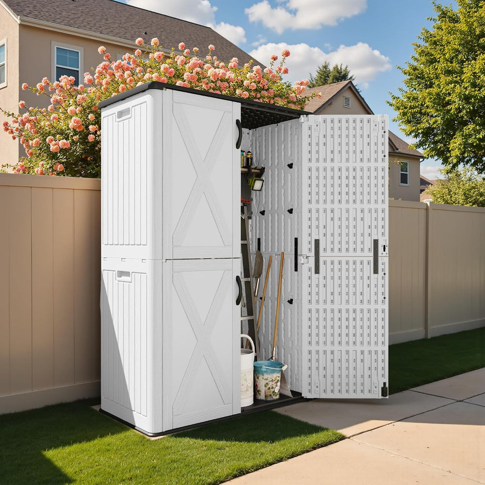 Devoko 50 Cu Ft Plastic Outdoor Storage Cabinet, White