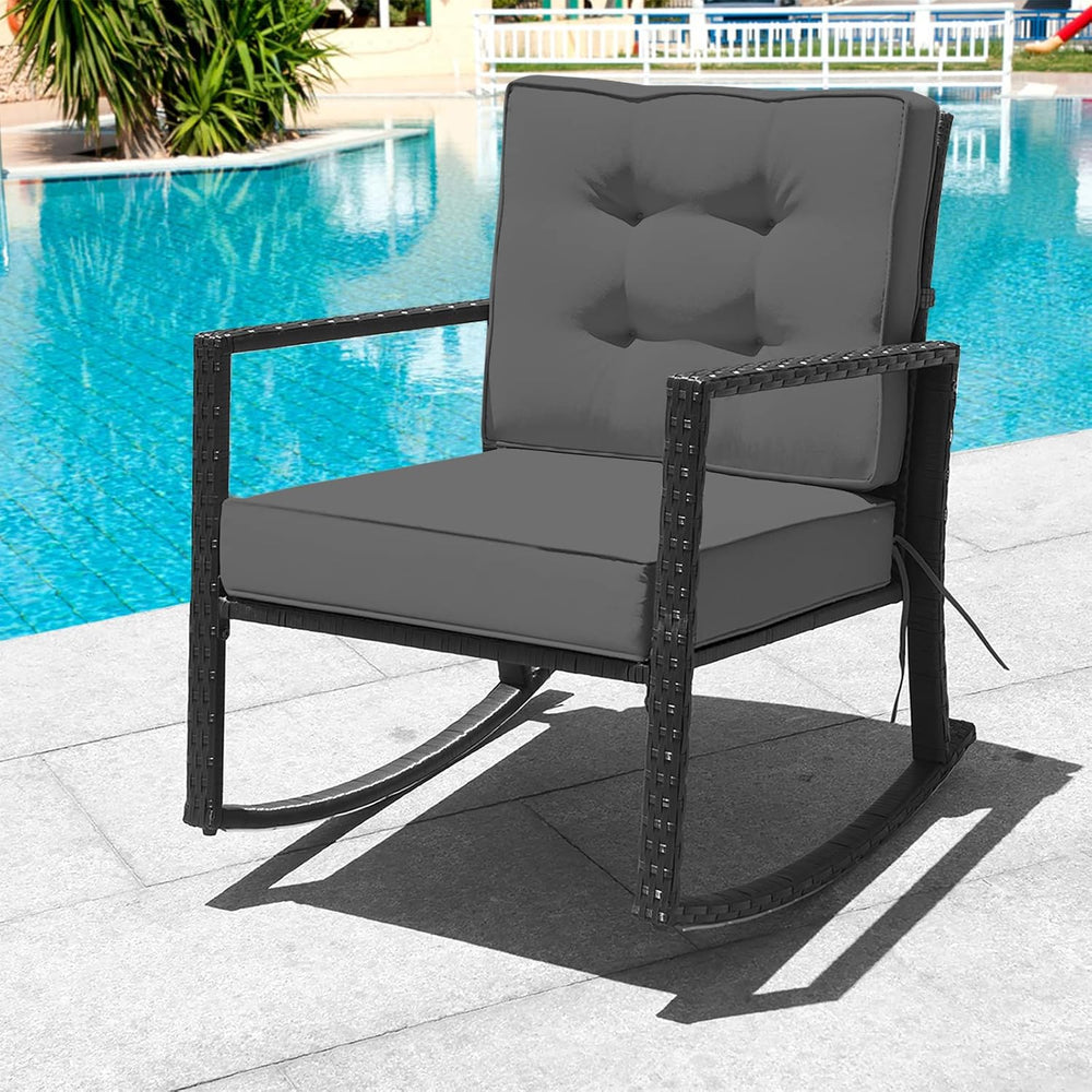 Tangkula Outdoor Rocking Chair with 5” Thick Soft Cushions, Grey (1)