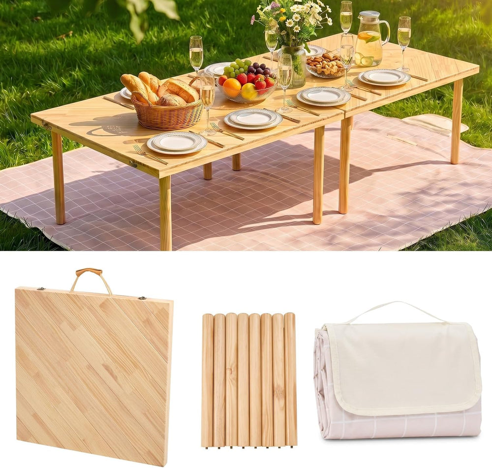 60"x 30" Folding Low Picnic Table with Outdoor Picnic Blanket 79&qu...