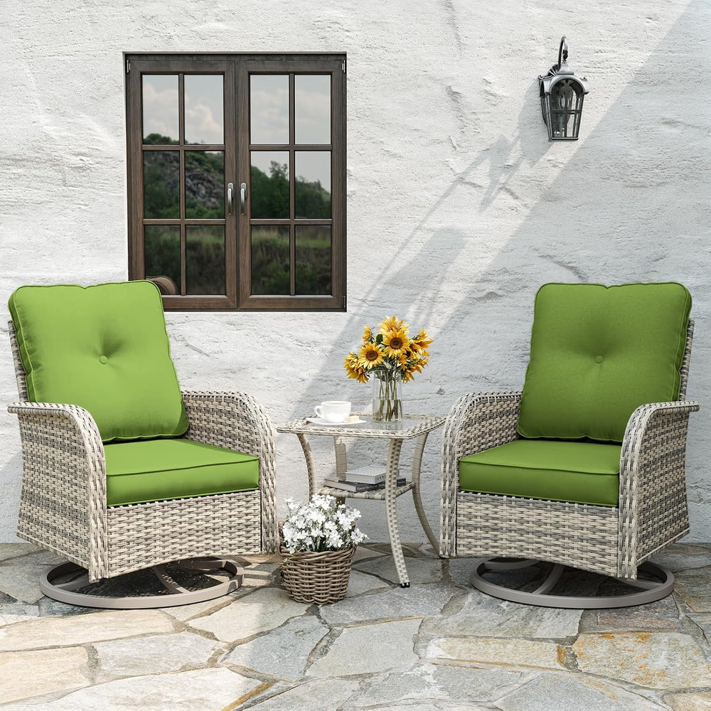 Patio Rocking Swivel Chair Outdoor Wicker Rattan Bistro Set with Tempered Gla...