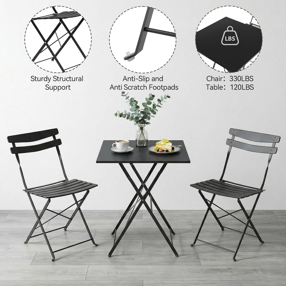GAOMON 3-Piece Bistro Set – Steel Frame Space-Saving Folding Patio Furniture ...