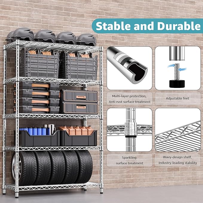 1750 LBS Storage Shelves 5-Tier Utility Shelving Unit Steel Organizer Wire Ra...