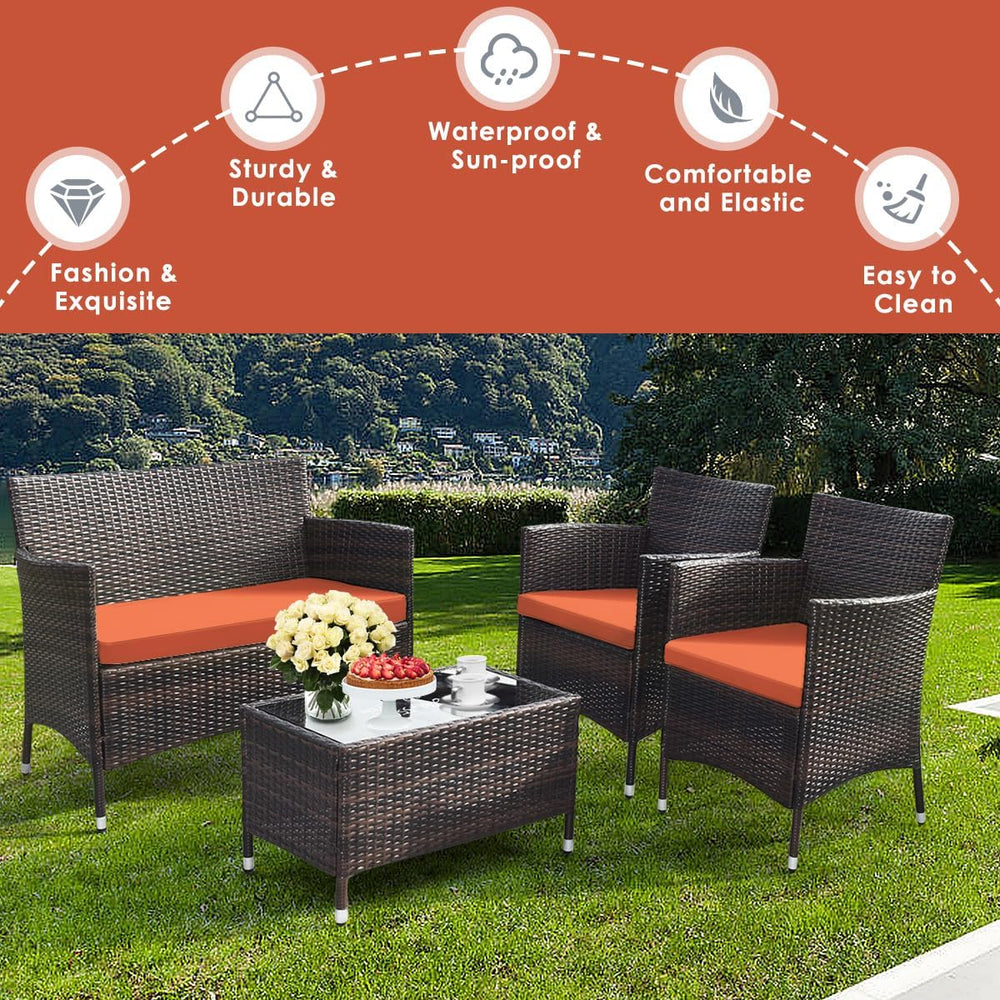 Goplus 4-Piece Rattan Patio Set, Outdoor/Indoor Wicker Conversation Set for P...
