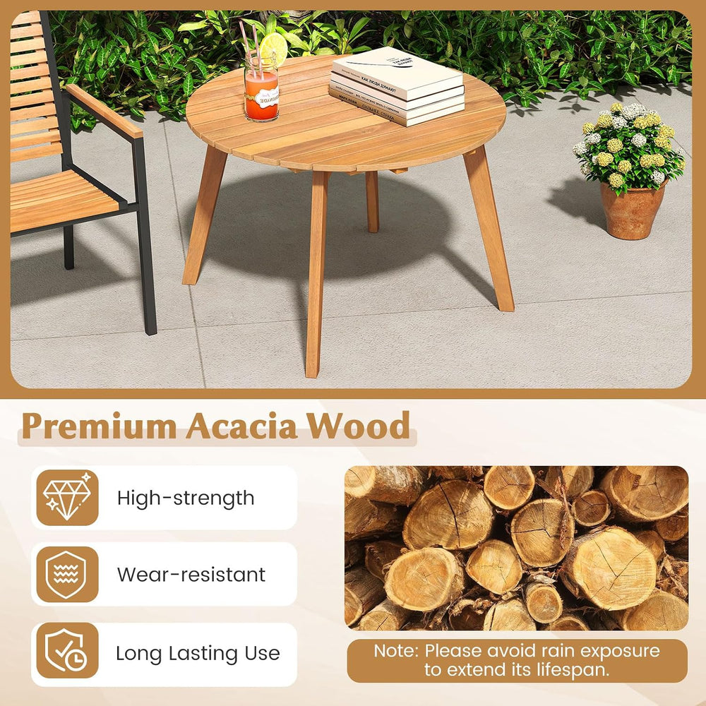 Tangkula Outdoor Side Table, 24.5 Inch Acacia Wood Round Accent Bistro Patio ...
