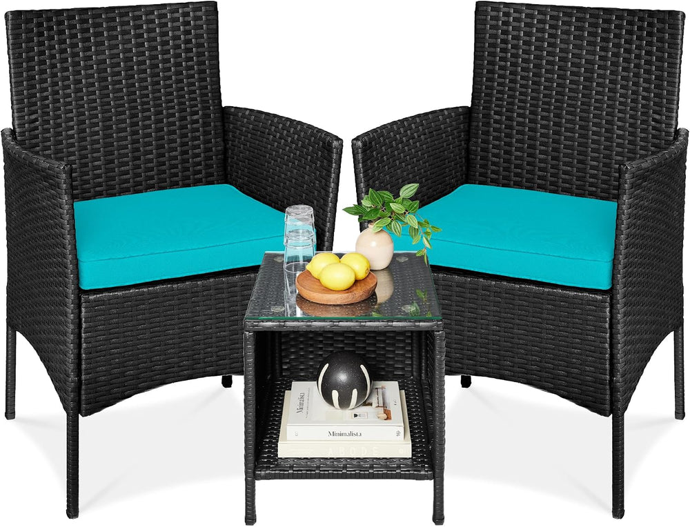 Best Choice Products 3-Piece Outdoor Wicker Conversation Bistro Set, Space Sa...
