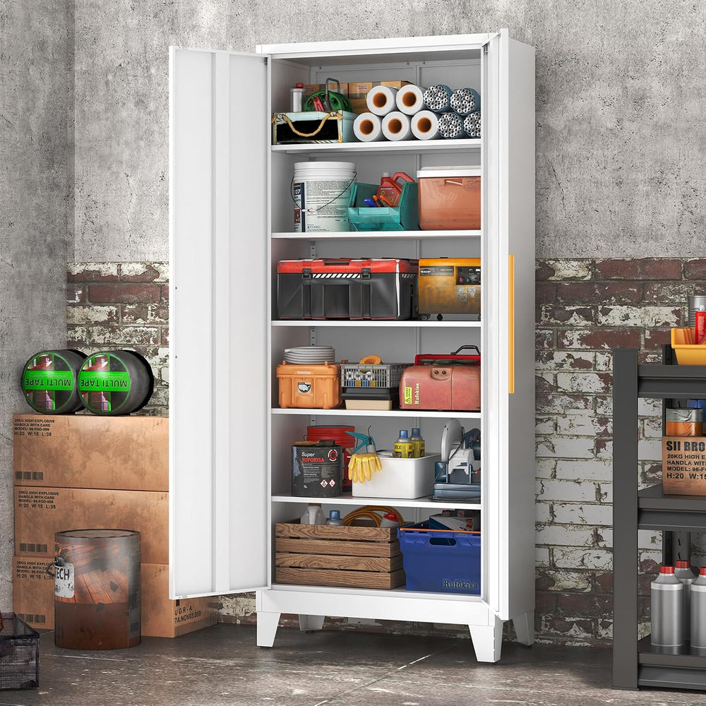 75.3" Tall Metal Pantry Storage Cabinet with 2 Doors & 5 Adjustable ...