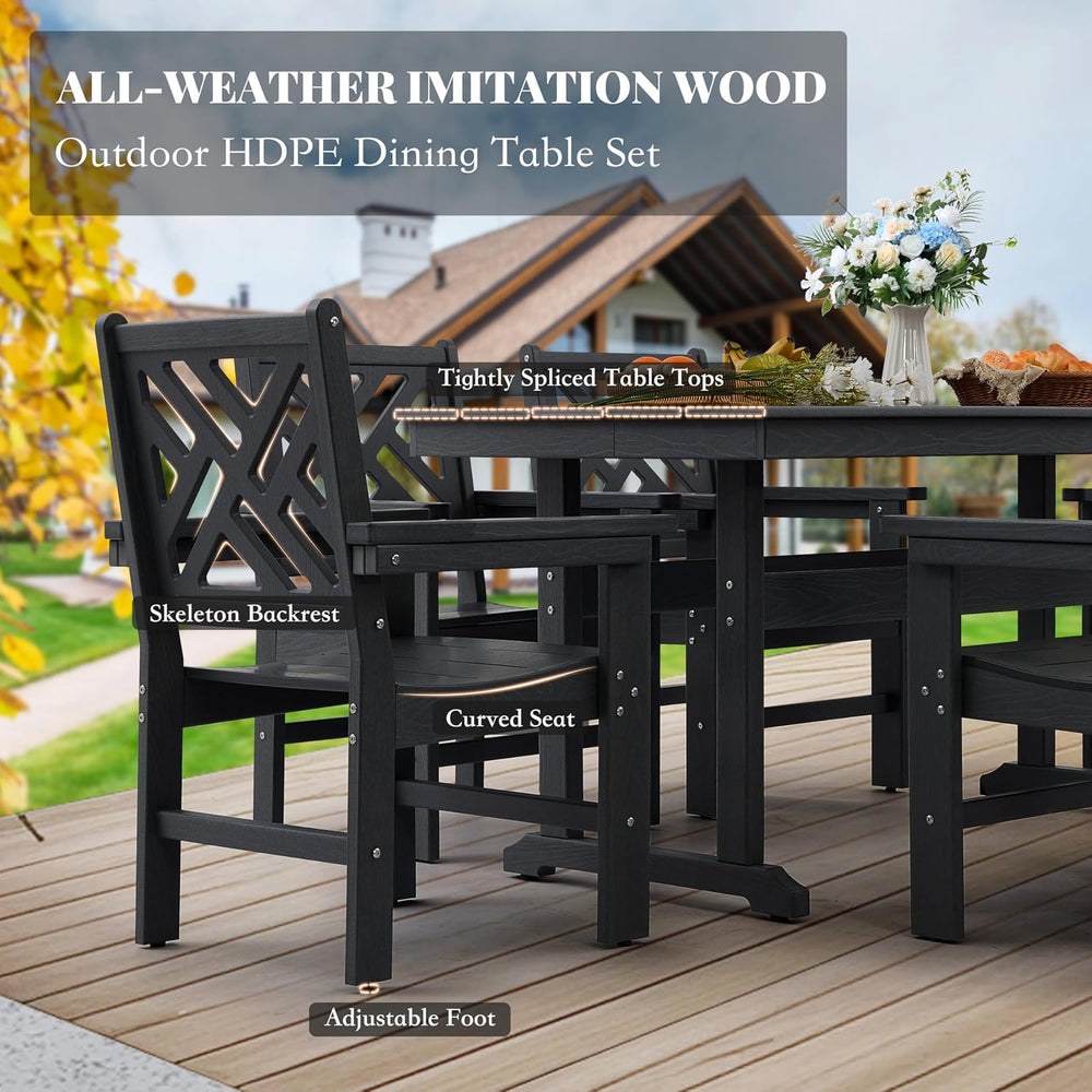 HDPE Outdoor Dining Set,10-Piece Outdoor Table and Chairs Include 8 Dining Ch...