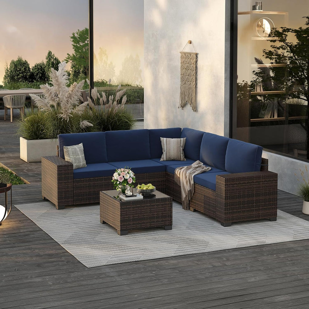 6-Piece Patio Furniture Set All-Weather Outdoor Wicker Sectional Conversation...