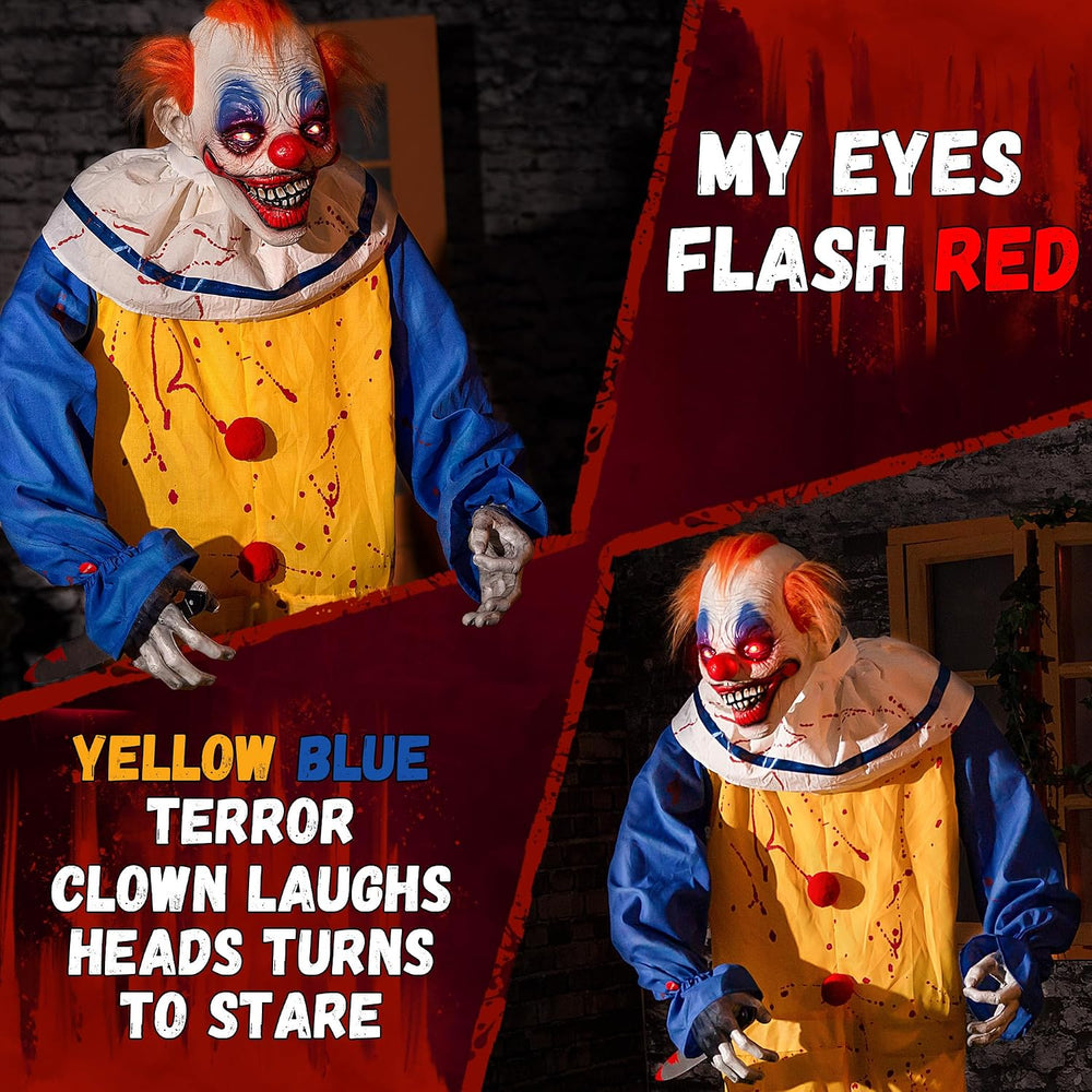 Halloween Animatronic 6ft Killer Clown Decorations, 72inch Animated Clown wit...