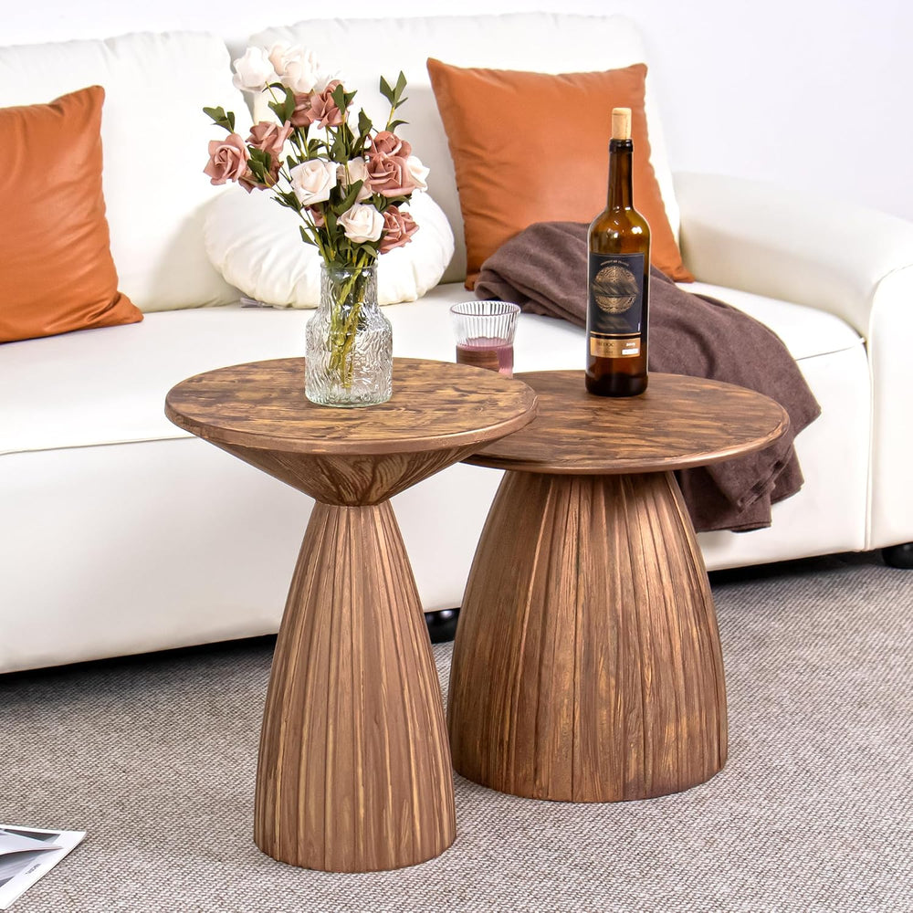 Round Small Patio Side Table Set of 2, Patio Furniture Accent End Table, Meta...