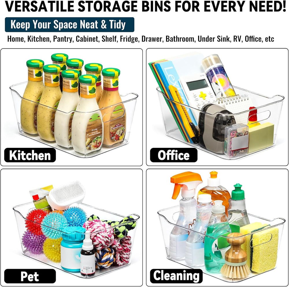 12 PACK Multi-Use Clear Storage Bins, Pantry Kitchen Cabinet Organizer Bins
