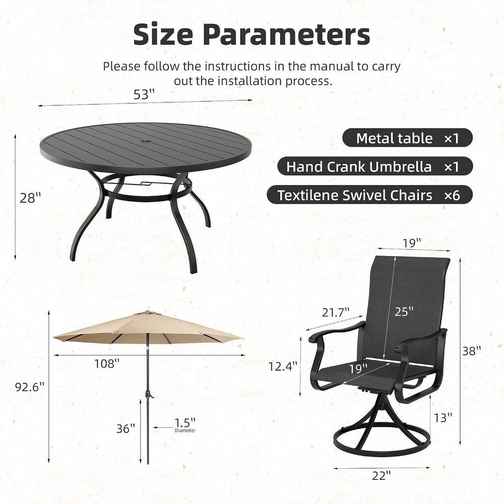 SUNCROWN 8-Piece Outdoor Dining Set, All Weather Patio Furniture Sets with 6 ...