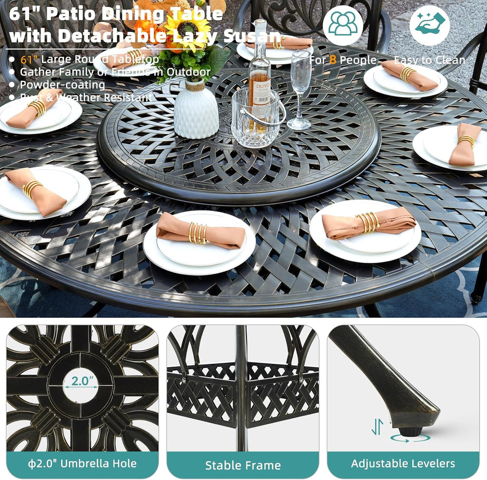 MEETWARM 9-Piece Outdoor Furniture Dining Set, All Weather Cast Aluminum Pati...