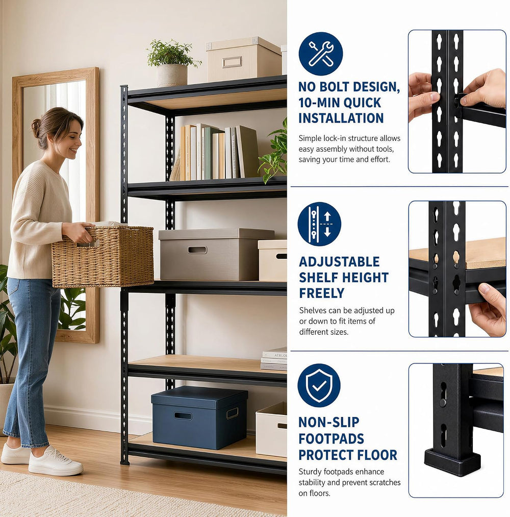 Garvee Storage Shelves 5-Tier 35.4x15.7x72 Inch Black