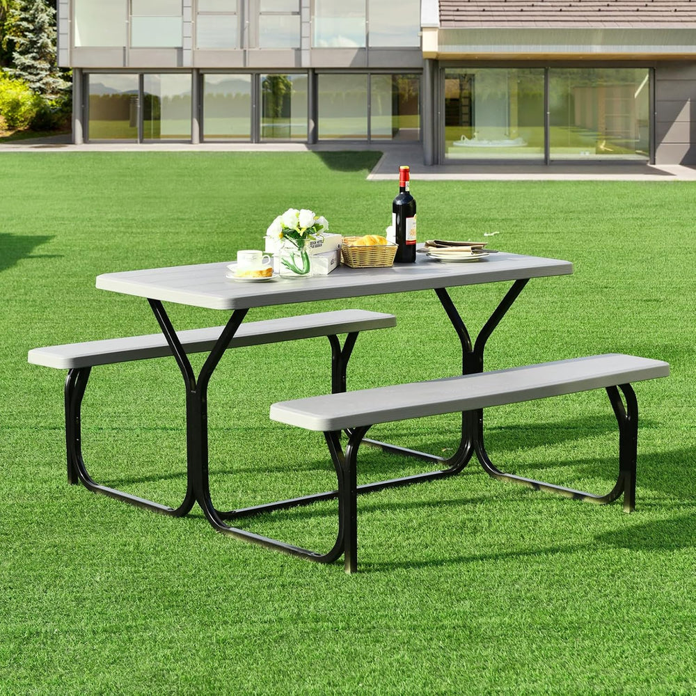 LDAILE Picnic Table Bench Set, Portable Plastic Picnic Table