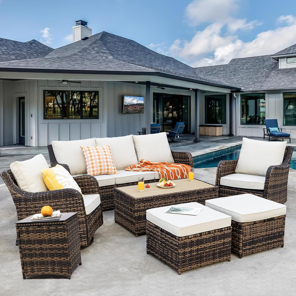 MEISSALIVVE 7 Pieces Patio Furniture Set with Swivel Chair, Outdoor Patio Con...