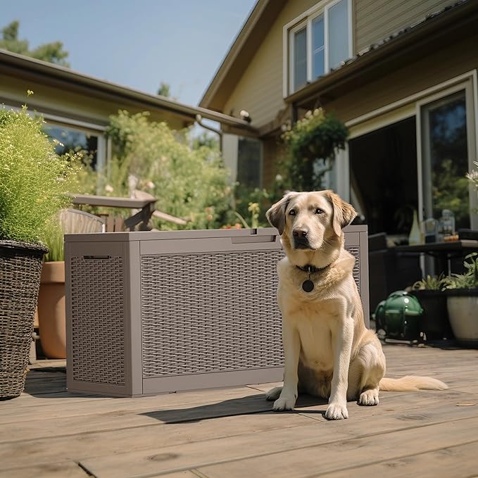ROJIK Outdoor Storage Housing Deck Box - Waterproof Patio Furniture, Garden T...