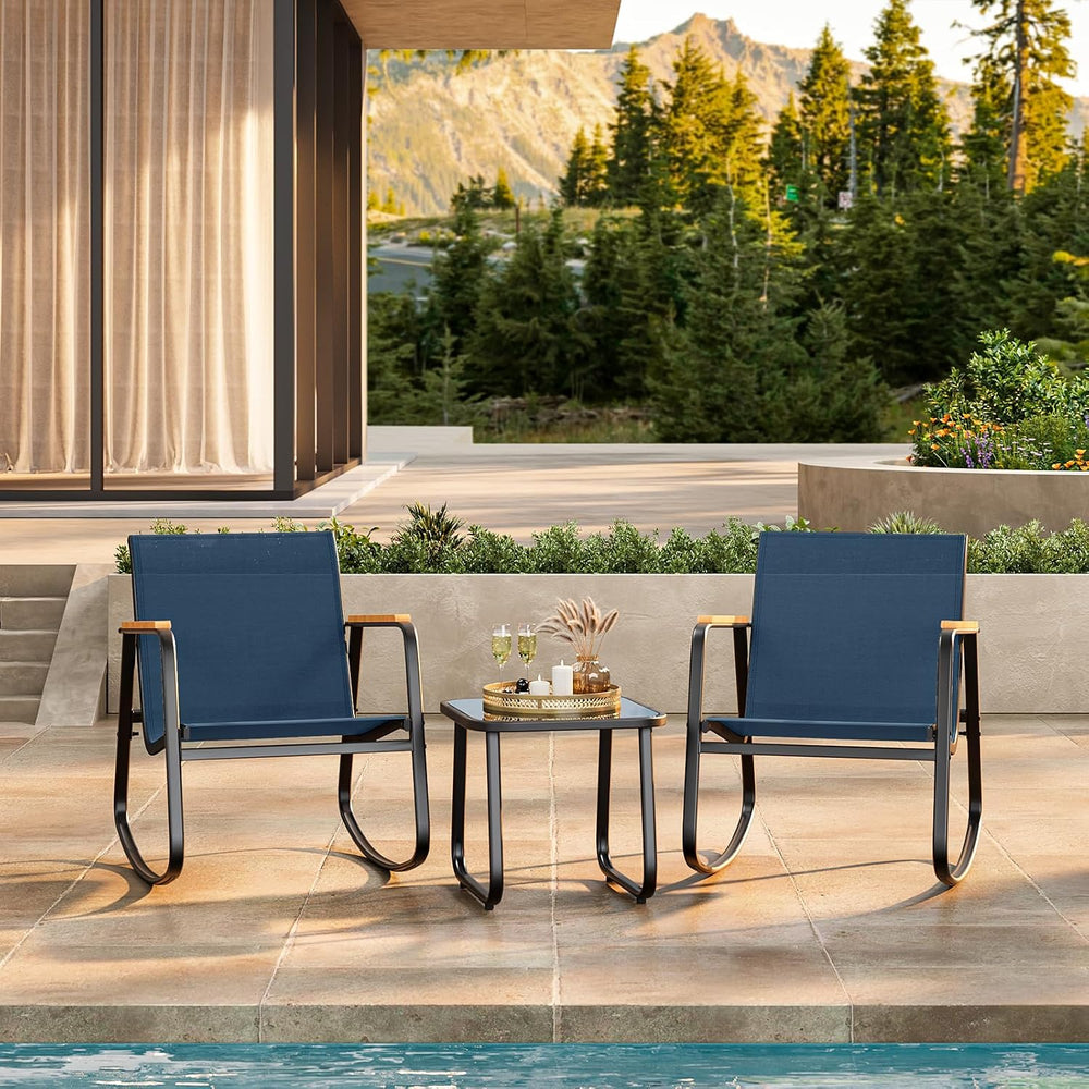 Ahomly 3-Piece Outdoor Rocking Bistro Set, Patio Furniture Set, Blue