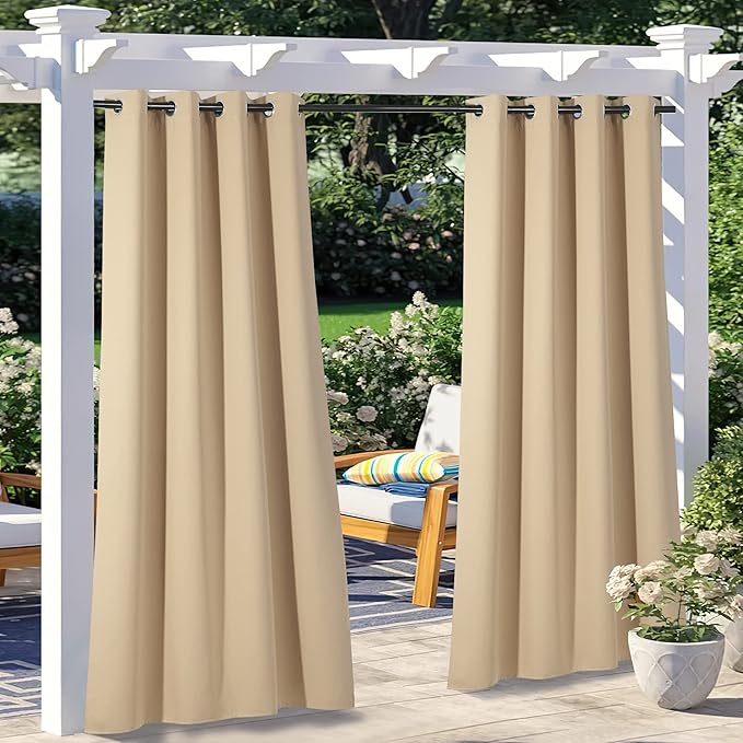 NICETOWN 2 Panels Outdoor Curtains for Patio Waterproof 108" Long, Tripl...