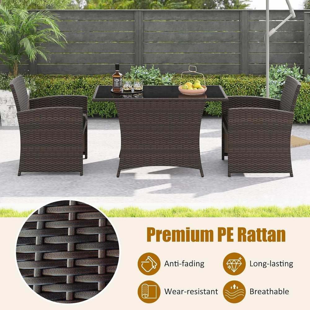 HAPPYGRILL 3 Pieces Patio Wicker Dining Set, Balcony Furniture Set w/Tempered...
