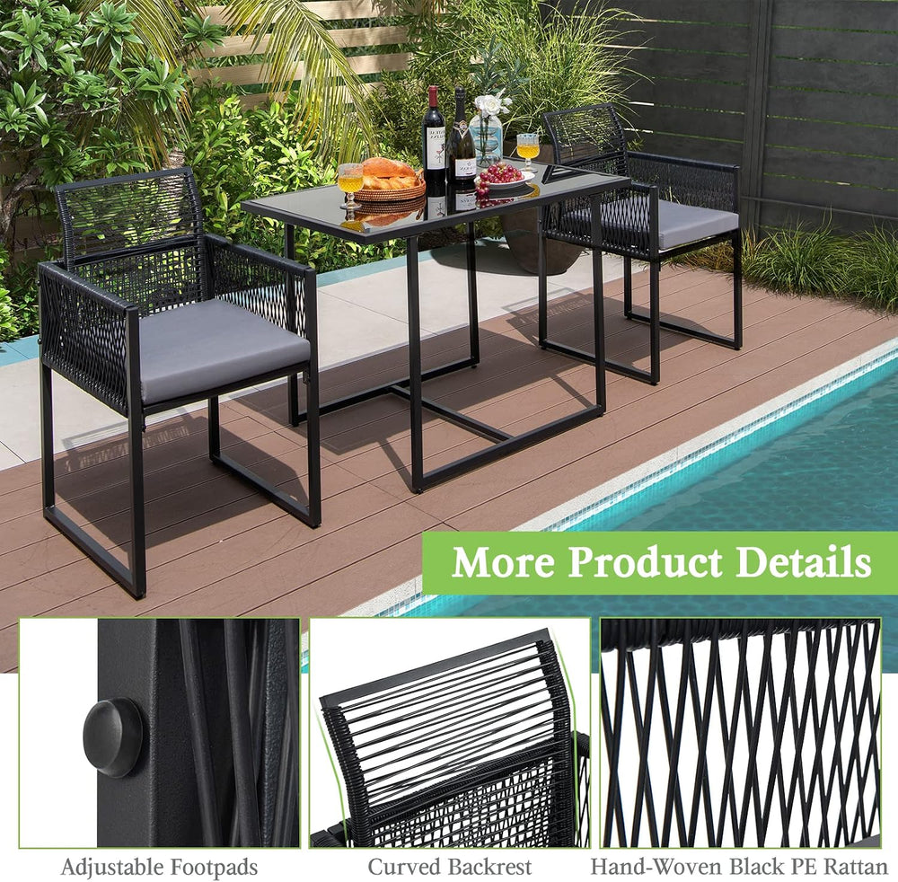 Tangkula 3 Pieces Outdoor Dining Set, Patio PE Rattan Furniture Set with Fold...