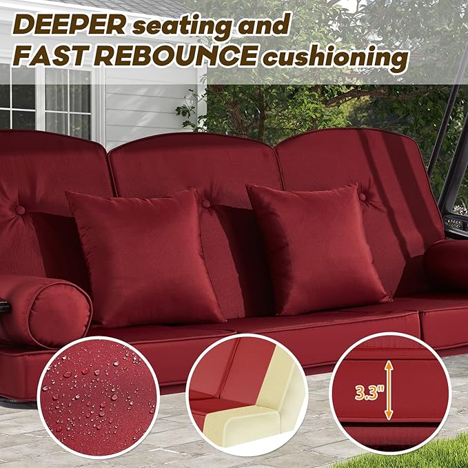 3 in 1 Outdoor Porch Swing with Adjustable Canopy, 3 Seat Outdoor Swing for A...